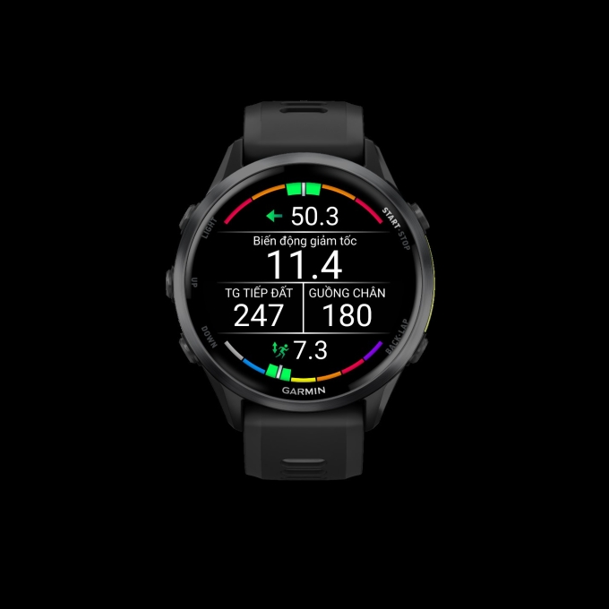 Các thông số chuyên sâu được hiển thị ngay trên đồng hồ Garmin. Ảnh: Garmin