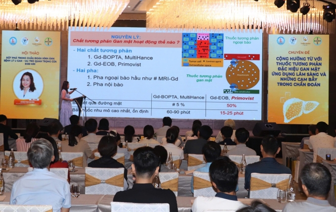 BS.CKII Lê Duy Mai Huyên có bài báo cáo về kỹ thuật EOB-MRI tại hội thảo. Ảnh: Như Ái