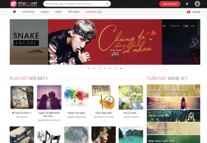 Giao diện trang nhacso.net. Ảnh: Archive