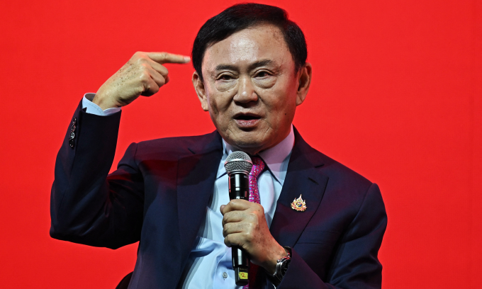 Ông Thaksin phát biểu tại Bangkok, Thái Lan hồi tháng 7. Ảnh: AFP