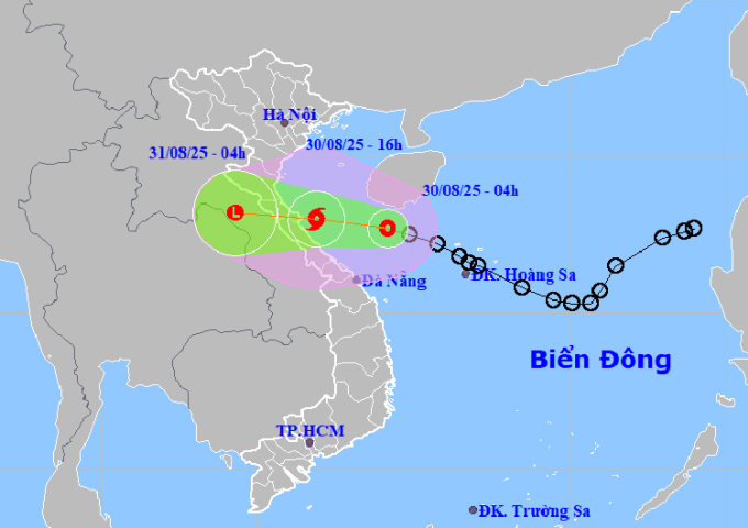 Dự báo đường đi và khu vực ảnh hưởng của áp thấp nhiệt đới. Ảnh: NHCMF