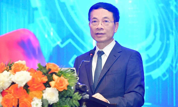 Bộ trưởng Khoa học và Công nghệ Nguyễn Mạnh Hùng phát biểu tại diễn đàn, sáng 29/8. Ảnh: Thanh Tùng