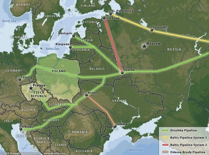Vị trí đường ống Druzhba (màu xanh). Đồ họa: Aspenia Online