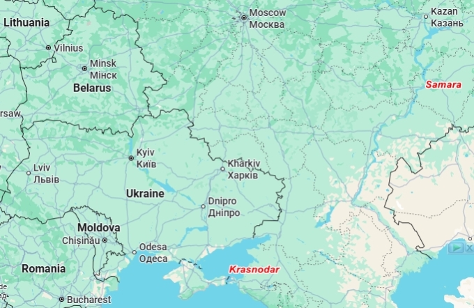 Vị trí vùng Krasnodar và tỉnh Samara của Nga. Đồ họa: Google Maps