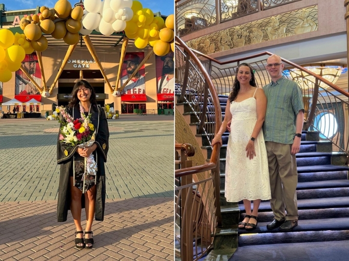Ảnh trái, Grace Ahn trong lễ tốt nghiệp tại Đại học California State, Long Beach. Ảnh phải, Craig Allen và vợ trên một chuyến du thuyền vào mùa hè năm 2024. Ảnh: WSJ