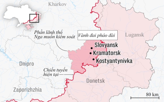 Bản đồ vùng Donbass. Đồ họa: Telegraph