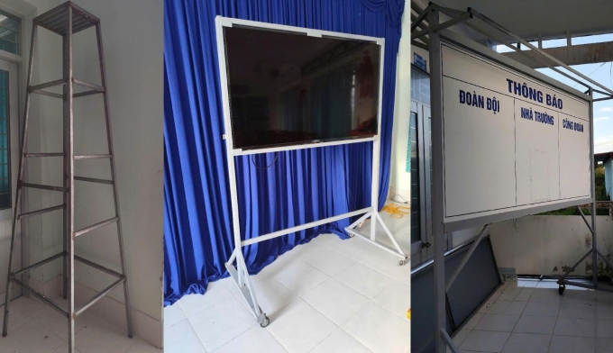 Một số vật dụng do ông Trần Văn Tâm làm đang được sử dụng tại trường. Ảnh:Minh Minh