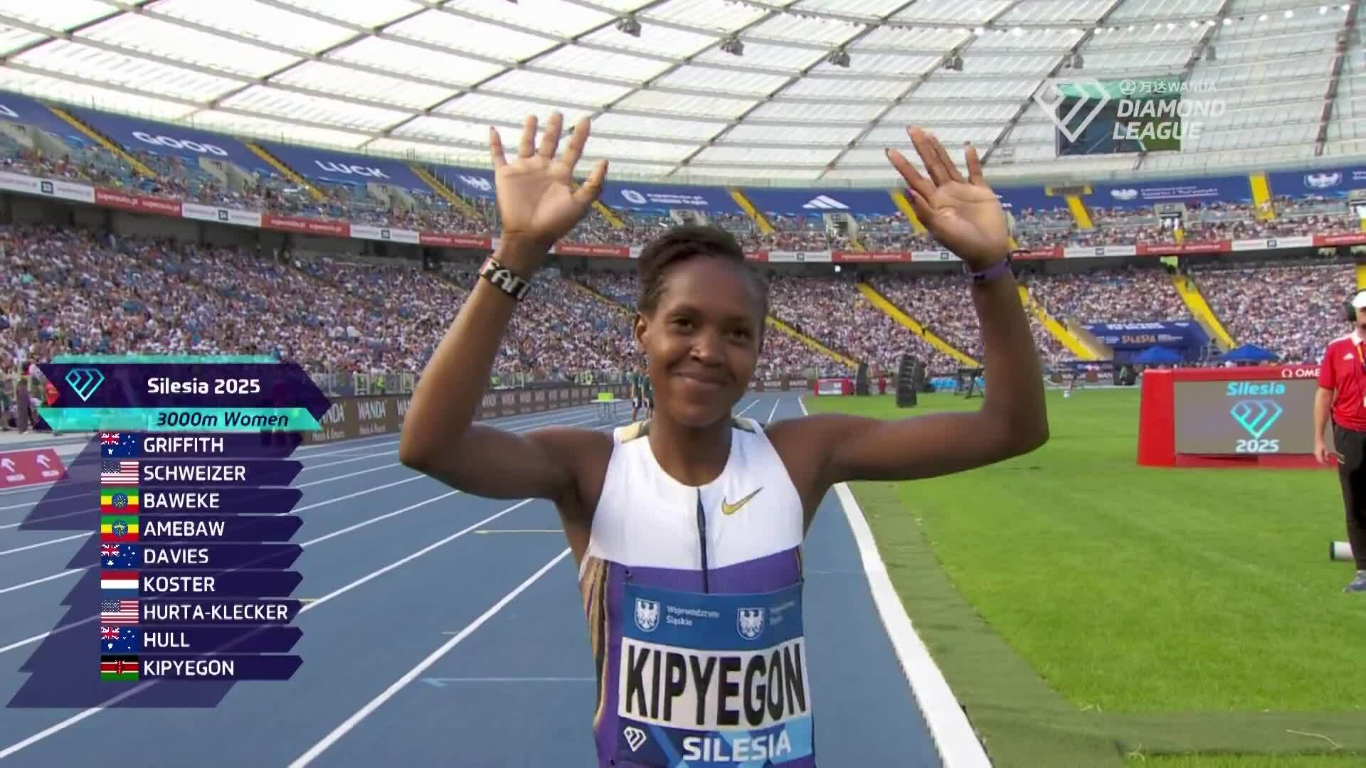 Kipyegon thiếu 1 giây để phá kỷ lục thế giới chạy 3.000m