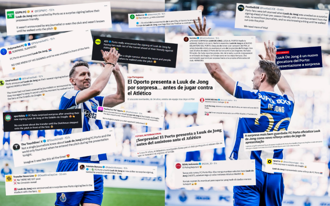 Truyền thông quốc tế phát sốt với thương vụ Luuk de Jong đến Porto. Ảnh: Porto