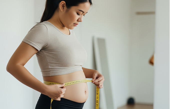 Người có cân nặng bình thường cũng có thể bị béo bụng. Ảnh được tạo bởi AI