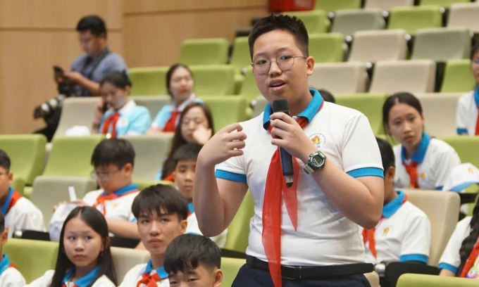 Lê Nam Long tại Phiên họp giả định Quốc hội trẻ em lần thứ I, năm 2023. Ảnh: Gia đình cung cấp