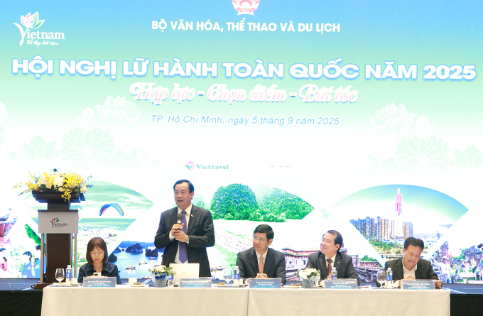 Cục trưởng Nguyễn Trùng Khánh phát biểu trong hội nghị chiều 5/9 tại TP HCM. Ảnh: Cục Du lịch