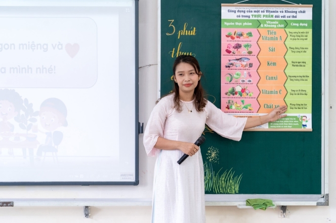 Chương trình giáo dục dinh dưỡng Ba phút thay đổi nhận thức trước giờ ăn trưa tại trường tiểu học Nguyễn An Ninh (Đồng Nai). Ảnh: Thế Anh