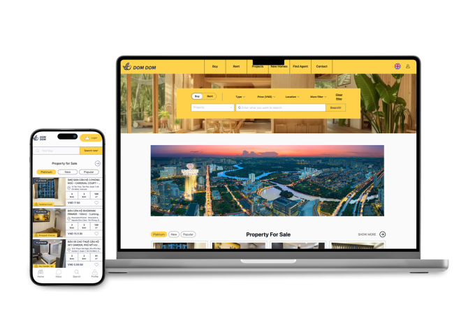 Giao diện nền tảng trên mobile và desktop. Ảnh: DomDom