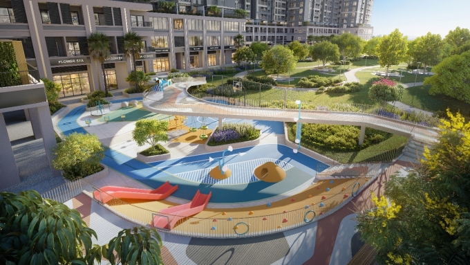 Phối cảnh công viên đa thế hệ Amazone Park với điểm nhấn mảng xanh và sân chơi cho trẻ. Ảnh: TT Capital