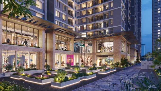 Hệ shophouse khối đế tại dự án góp phần nâng cao sức hút với khách thuê. Ảnh: HMR