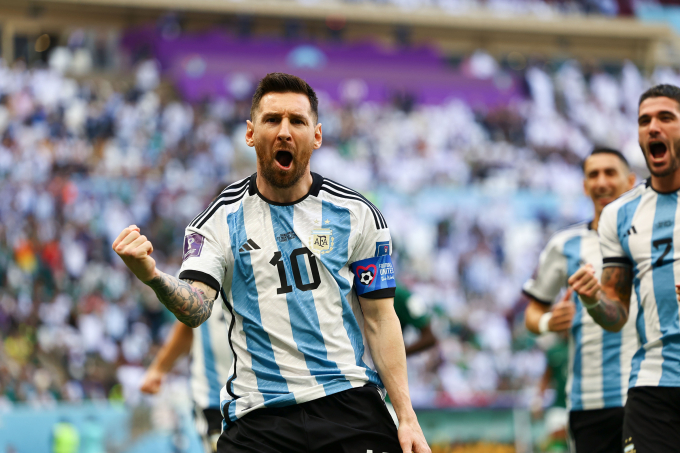 Messi ăn mừng trong trận Argentina gặp Saudi Arabia ở vòng bảng World Cup 2022. Ảnh: Reuters