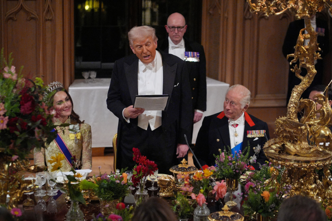Tổng thống Mỹ Donald Trump phát biểu tại tiệc chiêu đãi ở Lâu đài Windsor ngày 17/9. Ảnh: Reuters