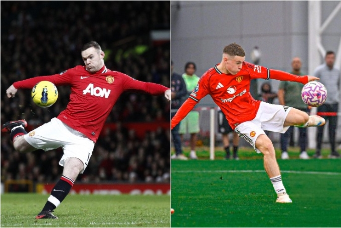 Rooney (trái) khi còn thi đấu cho Man Utd, còn Kai (phải) chơi bóng cho đội trẻ.