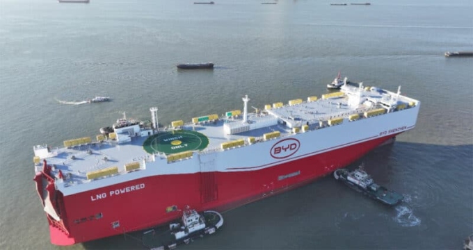 Tàu vận chuyển ôtô giúp BYD tự chủ hệ thống logistic. Ảnh: BYD