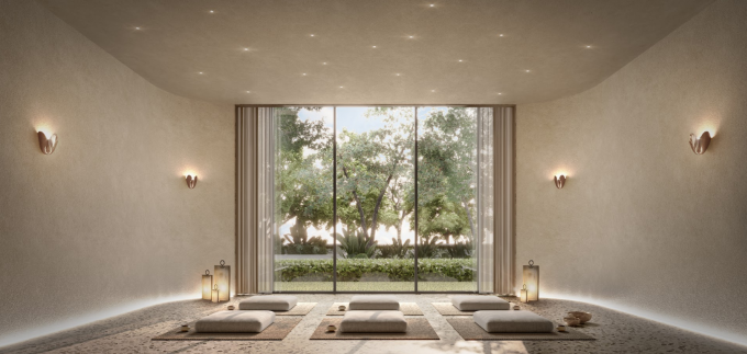 Phối cảnh phòng tập yoga với tầm nhìn ra vườn cây xanh. Ảnh: CapitaLand Development Vietnam