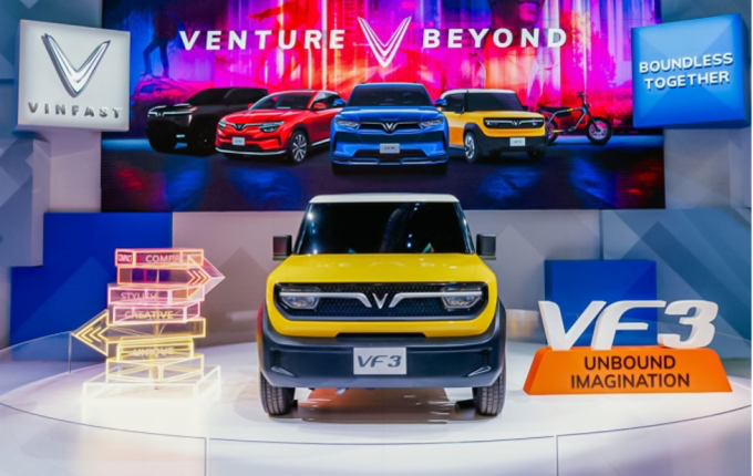Phiên bản thương mại của VF 3 xuất hiện lần đầu ở triển lãm công nghệ CES tại Mỹ, hôm 10/1/2024. Ảnh: VinFast