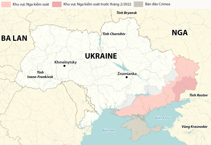 Vị trí một số đô thị của Ukraine. Đồ họa: RYV