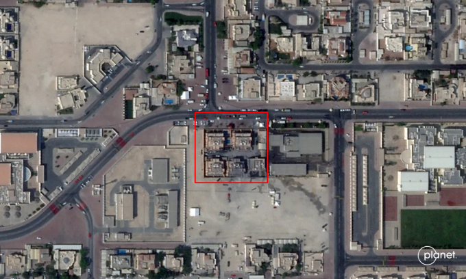 Ảnh vệ tinh thiệt hại tại khu phức hợp của Hamas (khoanh đỏ) ở Doha, Qatar sau đòn tập kích hôm 9/9 của Israel. Ảnh: Planet Labs
