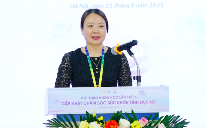 ThS.BS Lê Thị Thu Hiền, Giám đốc chuyên môn Bệnh viện Nam học và Hiếm muộn Hà Nội phát biểu tại hội thảo. Ảnh: Minh Tâm