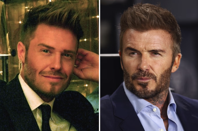 Andy Harmer (trái) có ngoại hình giống cầu thủ David Beckham (phải). Ảnh: G.T