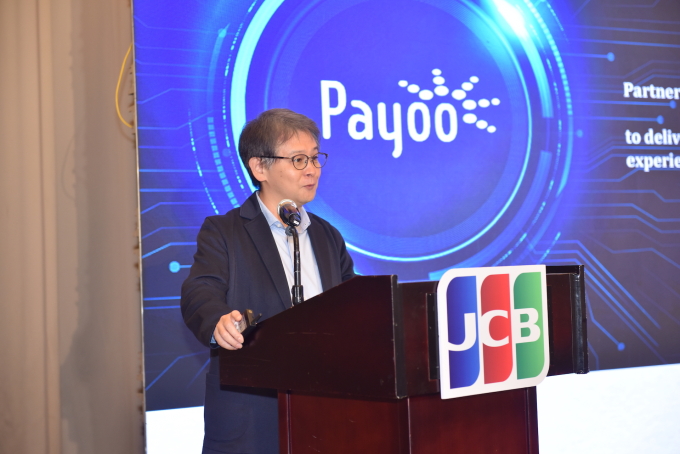 Ông Shinichiro Nishikawa, Giám đốc khối dịch vụ thanh toán toàn cầu NTT Data Nhật Bản, Chủ tịch HĐQT Vietunion chia sẻ tại sự kiện. Ảnh: JCB