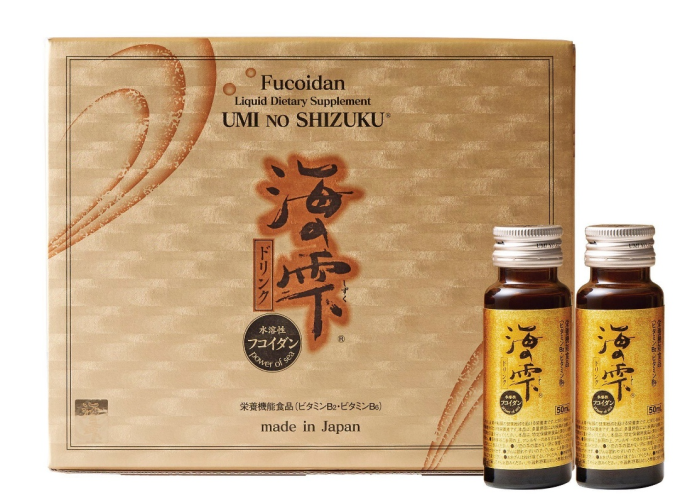 Thực phẩm bảo vệ sức khỏe Fucoidan Umi No Shizuku dạng nước, hương vị dễ uống với hàm lượng fucoidan, cùng với vitamin C, E, B2, B6. Ảnh: Umi No Shizuku