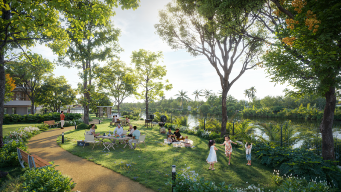 Trellia Cove tại đô thị Mizuki Park có nhiều khoảng không gian để gia đình vui chơi, thư giãn. Ảnh: Nam Long