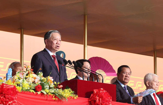 Tổng Bí thư Tô Lâm phát biểu tại lễ diễu binh sáng 2/9 ở quảng trường Ba Đình. Ảnh: TTXVN