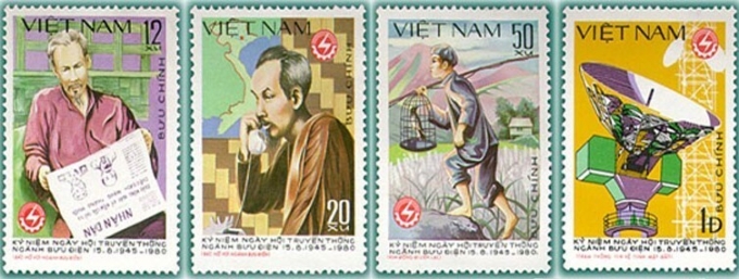 Bộ tem kỷ niệm 35 năm thành lập ngành Bưu điện. Ảnh: Tư liệu BĐVN