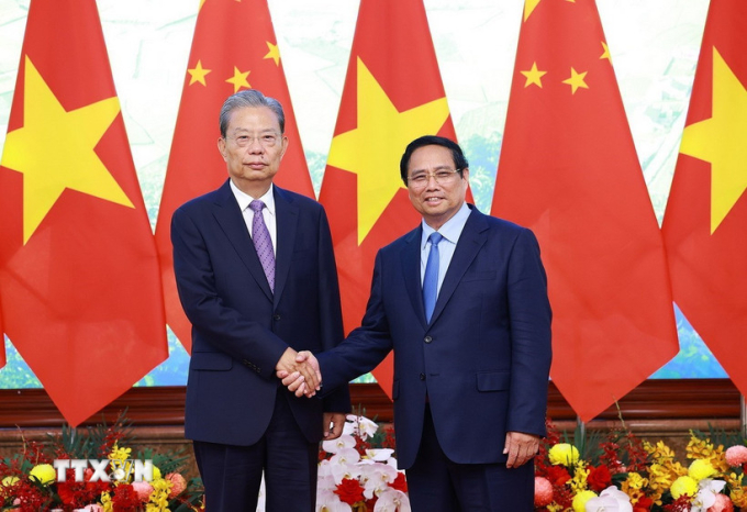 hủ tướng Phạm Minh Chính hội kiến Ủy viên trưởng Nhân đại Toàn quốc Trung Quốc Triệu Lạc Tế ngày 2/9. Ảnh: TTXVN