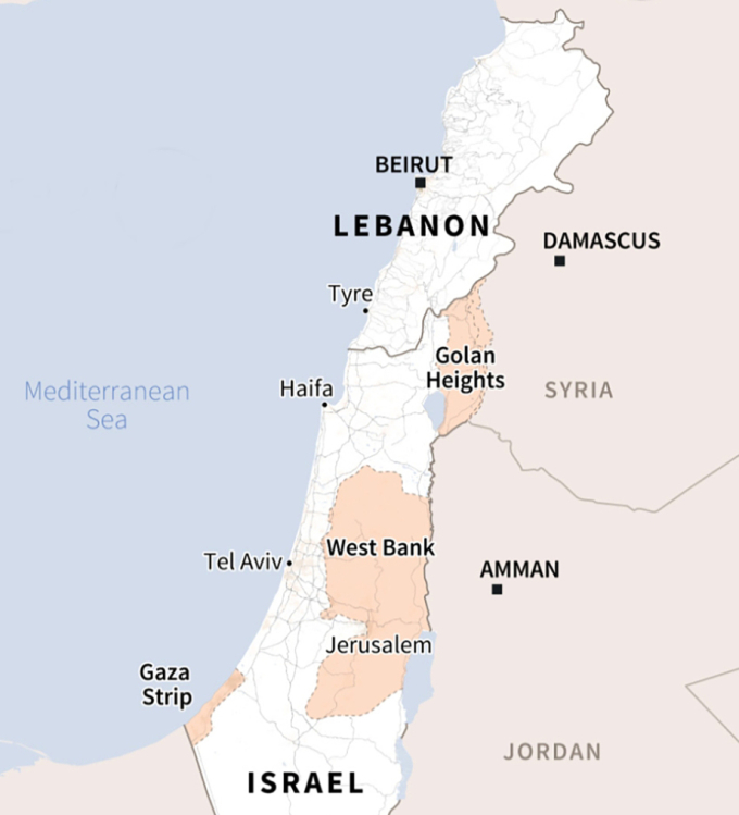Vị trí Israel, Lebanon và Syria. Đồ họa: AFP