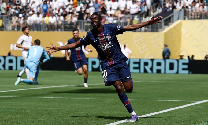 Dembele mừng bàn thắng thứ hai của PSG vào lưới Real tại bán kết FIFA Club World Cup trên sân MetLife, vùng East Rutherford, bang New Jersey, Mỹ ngày 9/7/2025. Ảnh: Reuters