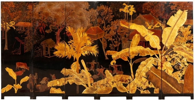 Bức Làng quê giữa rặng chuối, kích thước 195x100 cm. Ảnh: Drouot