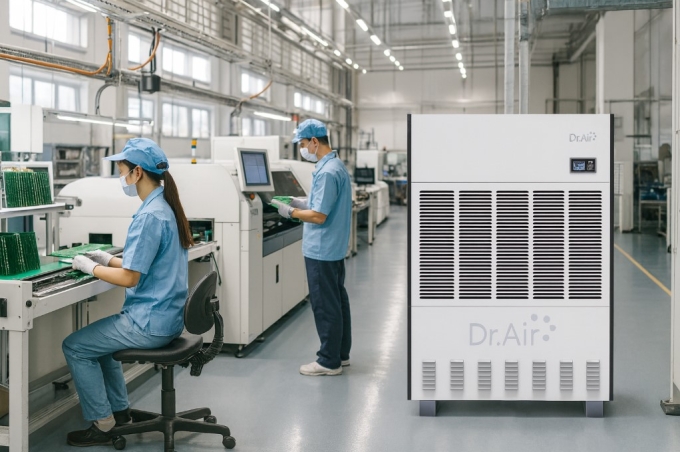 Máy hút ẩm công nghiệp Dr.Air sử dụng trong nhà xưởng, phòng thí nghiệm. Ảnh: Dr.Air