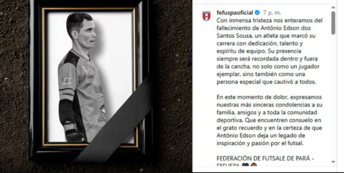 Thông báo về việc thủ môn Antonio Edson dos Santos Sousa qua đời.