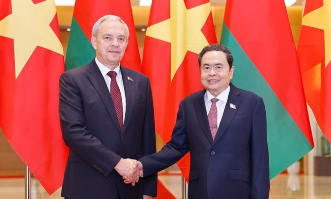 Chủ tịch Quốc hội Trần Thanh Mẫn tiếp Chủ tịch Hạ viện Belarus Igor Sergeenko ngày 1/9. Ảnh: TTXVN