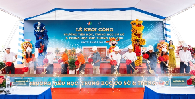 Nghi thức khởi công công trình trường Tiểu học, THCS, THPT FPT Vinh. Ảnh: ECP