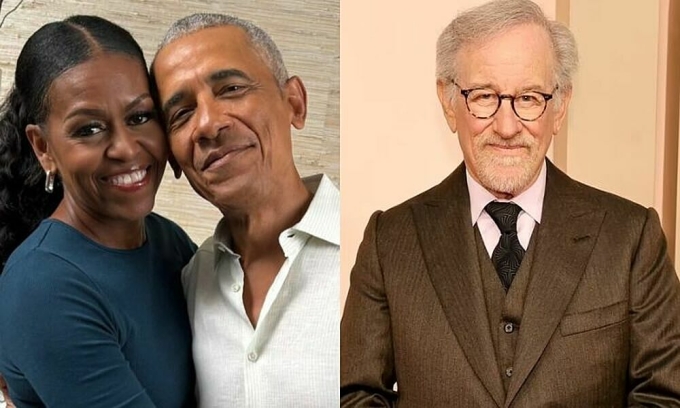Vợ chồng ông Barack Obama và đạo diễn Steven Spielberg. Ảnh: Instagram Michelle Obama/ WireImage