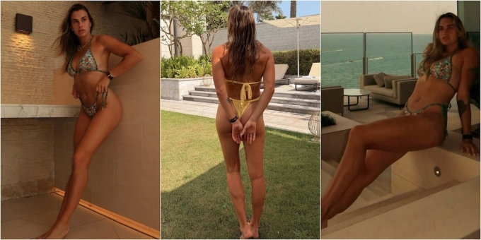 Loạt ảnh bikini của Sabalenka trên mạng xã hội, khi cô nghỉ dưỡng tại Dubai, UAE tuần này. Ảnh: Sun