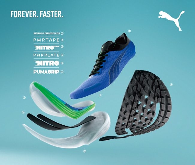 Cấu trúc  bên trong một đôi giày chuyên dùng cho chạy bộ. Ảnh: Puma