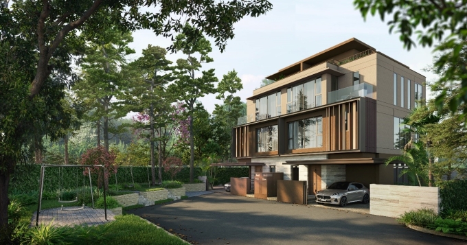 Vườn xanh được bố trí trước cửa biệt thự. Ảnh: Sycamore