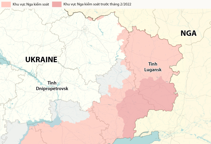 Vị trí tỉnh Dnipropetrovsk và Lugansk. Đồ họa: RYV