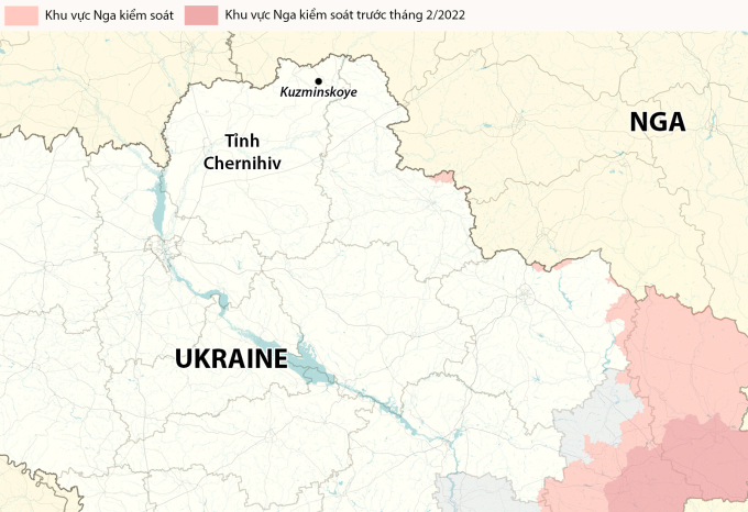 Vị trí khu dân cư Kuzminskoye, tỉnh Chernihiv. Đồ họa: RYV