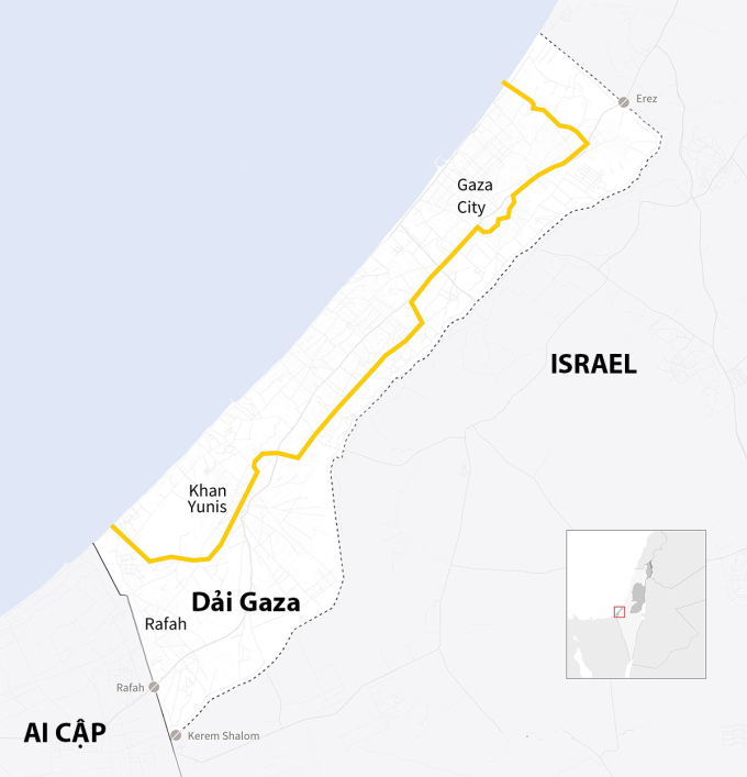 Ranh giới Đường Vàng tại Dải Gaza. Đồ họa: AFP
